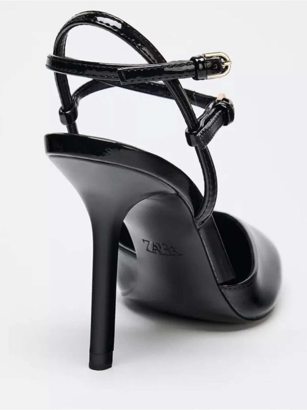 Zara strappy pointy slingback heels, patent finish ankle strap. - Picture 6 of 9